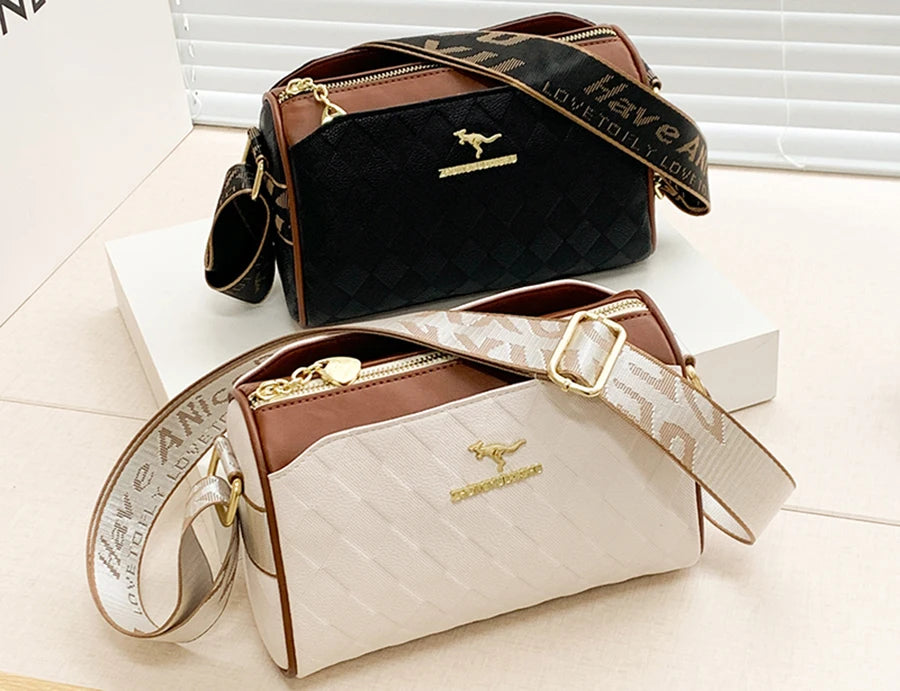 Famous Designer Women Messenger Bag PU Leather Checkered Crossbody Shoulder Bag