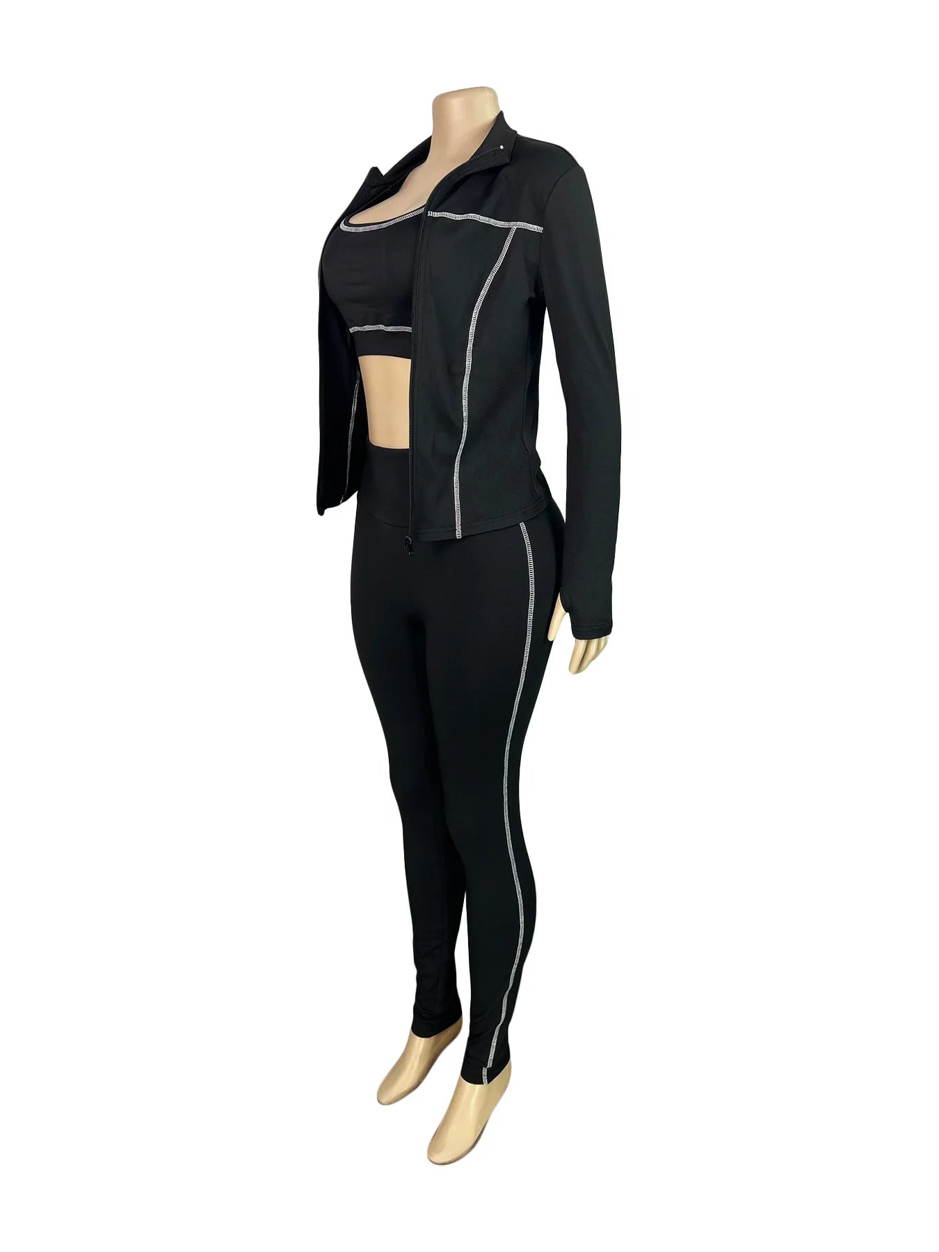 Weird Puss Casual 3 Piece Set Women Tracksuit Elastic Vest+Zip Jacket+Leggings Matching Street Sporty Fitness Street Shapewear