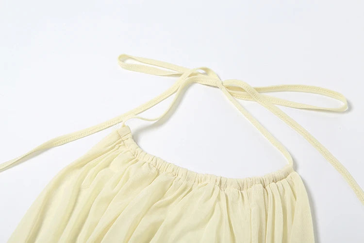 Mesh Lace-Up Halter Pearl Tassel Mini Dress — Women's Club