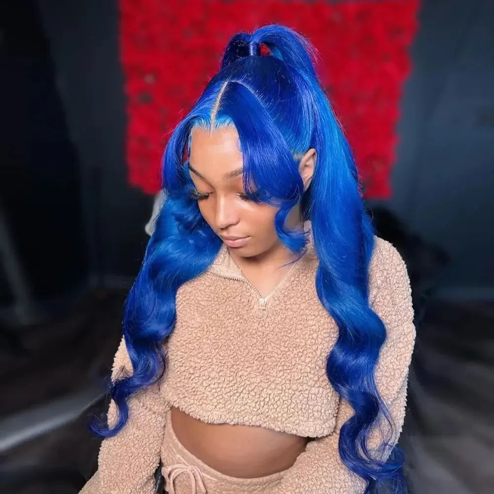 Dark Blue HD 13x4 Lace Front Wigs Human Hair Pre Plucked Glueless Navy Blue Colored 26 Inch Body Wave 13x6 Hd Lace Frontal Wig