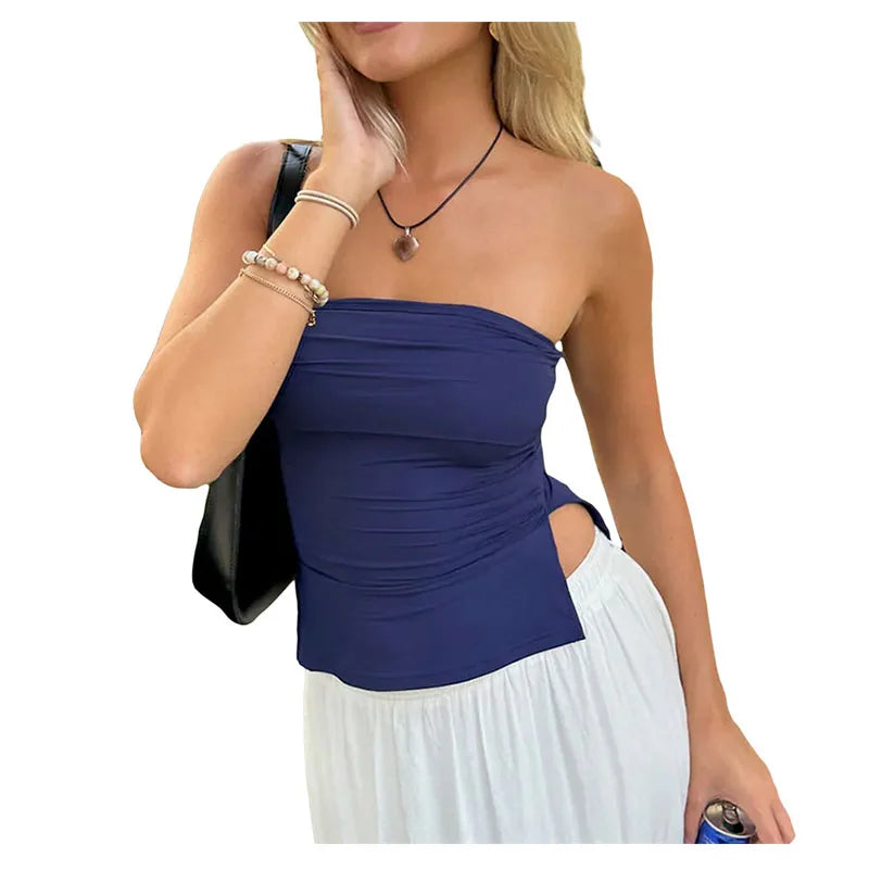 Tube Tops Women y2k Clothing Solid Color Off Shoulder Strapless Sleeveless Bandeau 2000s Fairycore Clothes Streetwear