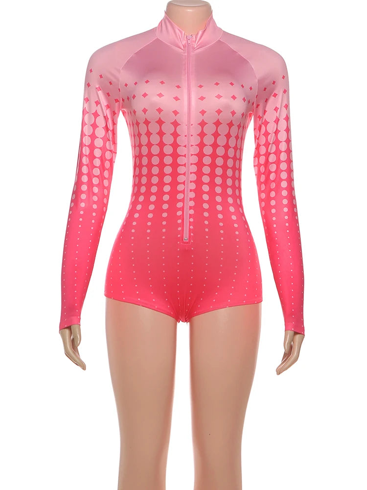 Zip Gradient Dot Turtleneck Romper — Women's Clubwear