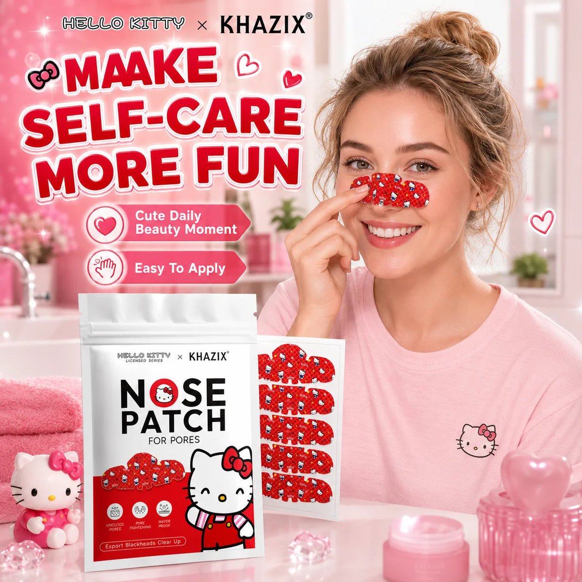 10pcs Hello Kitty Nose Pore Strips 10PCS Cute Cartoon Design Nose Stickers Kawaii Beauty Care Gift for Women