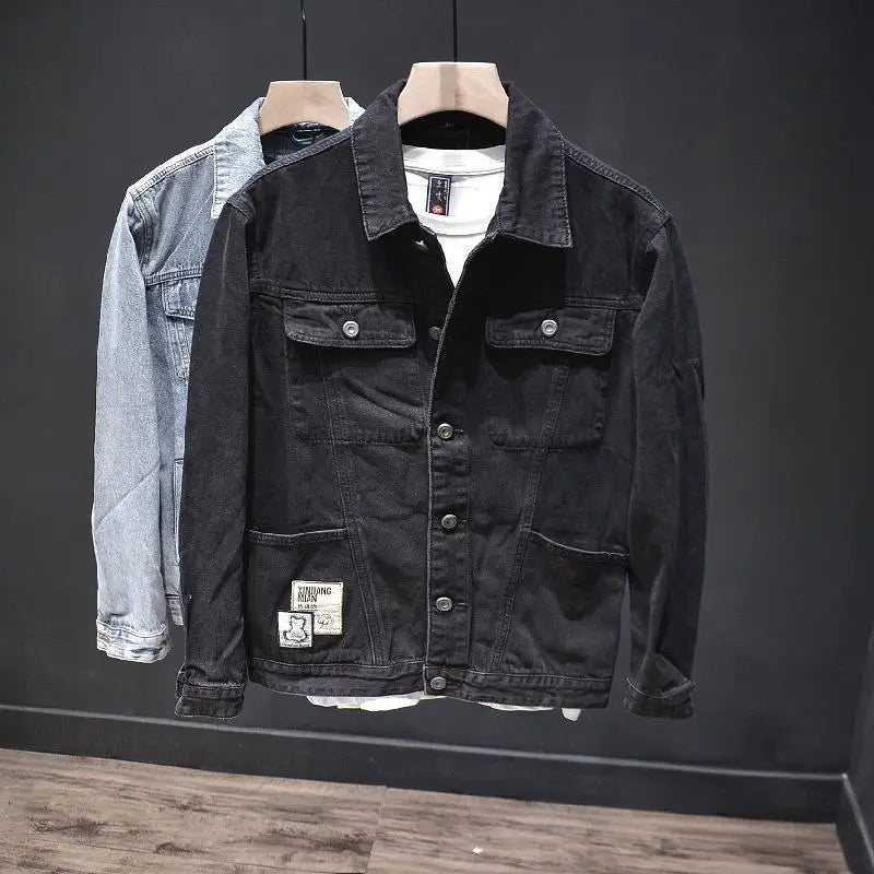 Cowboy Coat for Men Pockets Plus Size Casual Slim Autumn Denim Jackets Man Menswear Japanese Retro Cowgirl Original Trendy Rock