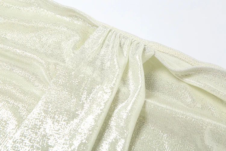 Weird Puss Thin Sexy Women 2 Piece Set Glitter Sheet Metal Backles Shalter Tank Tops+Ribbon Skirts Tight Vacation Matching Suits