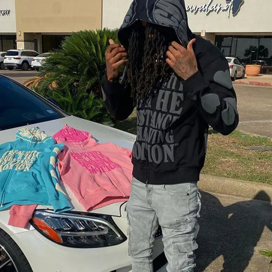 Y2K  Clothes  Foam Printed High Street Hip-Hop Loose Zipper Hoodie Men Gothic Harajuku Casual Street Oversized Sweatshirt Unisex