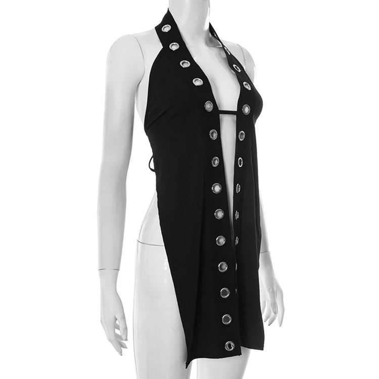 STYLISH LADY Lace Up Backless Tops 2025 Summer Women Halter Sleeveless Hollow Out Black Sexy Club Party Street Tees
