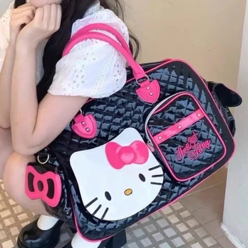 Sanrio Hello Kitty Large Capacity Crossbody Bag Pink Shoulder Bags For Women Y2k Sweet Girl PU Leather Handbag