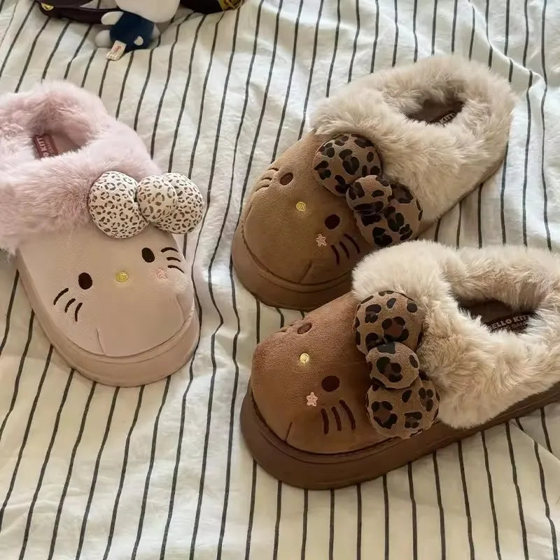 Autumn Winter Hello Kitty Slippers For Women Plush Kawaii Cute Sanrio Home Warm Cotton Slippers Cartoon Home Indoor Shoes Gifts