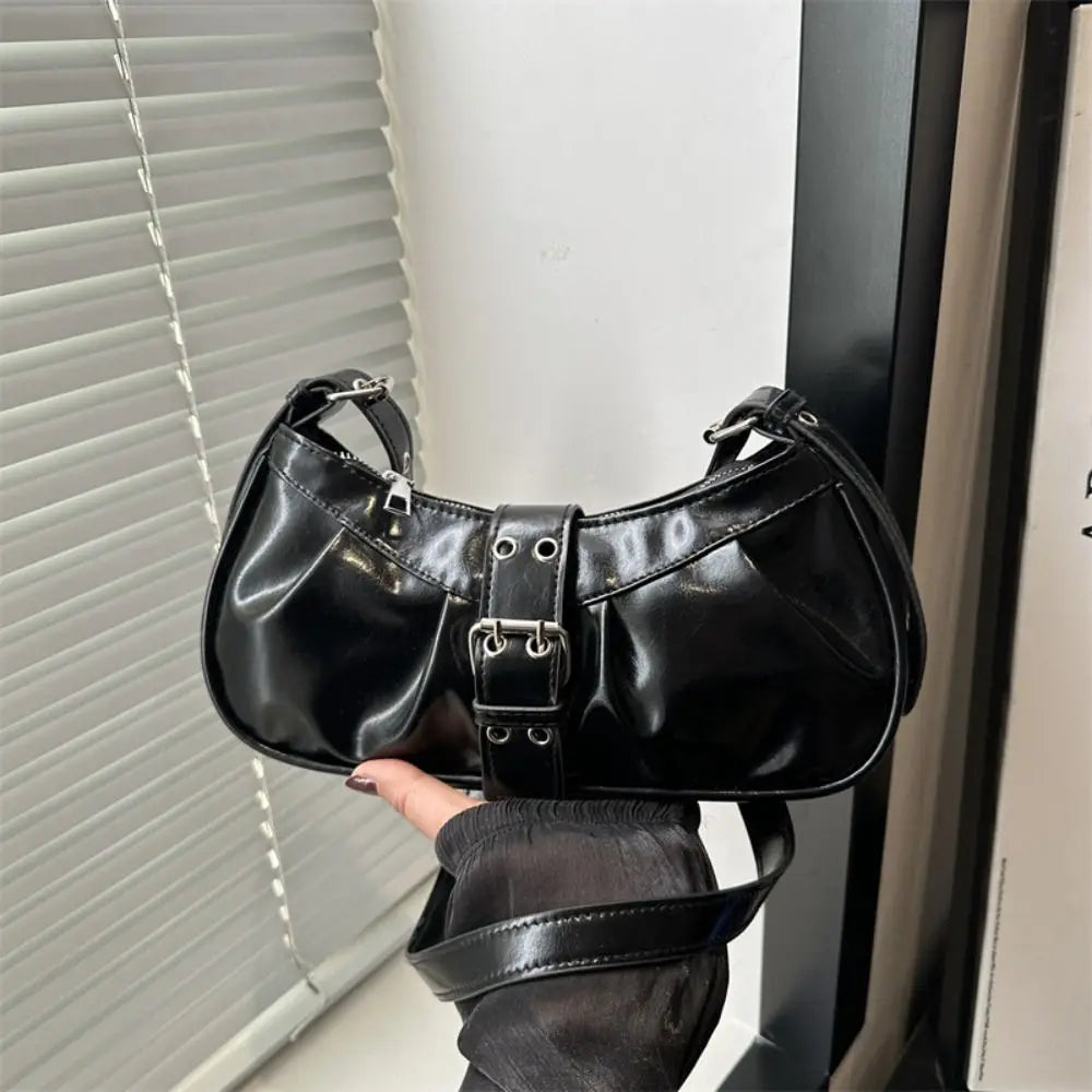 Retro Designer Buckle Armpit Bag Pu Leather Gothic Y2k Shoulder Bag Vintage Cross Body Spicy Girl Handbag Female