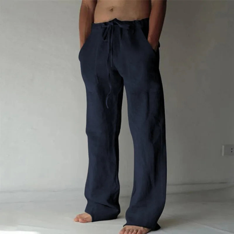 2025 Spring/Summer New Men's Cotton and Hemp Pants Summer Fashion Casual Solid Color Loose Plus Size M-4XL