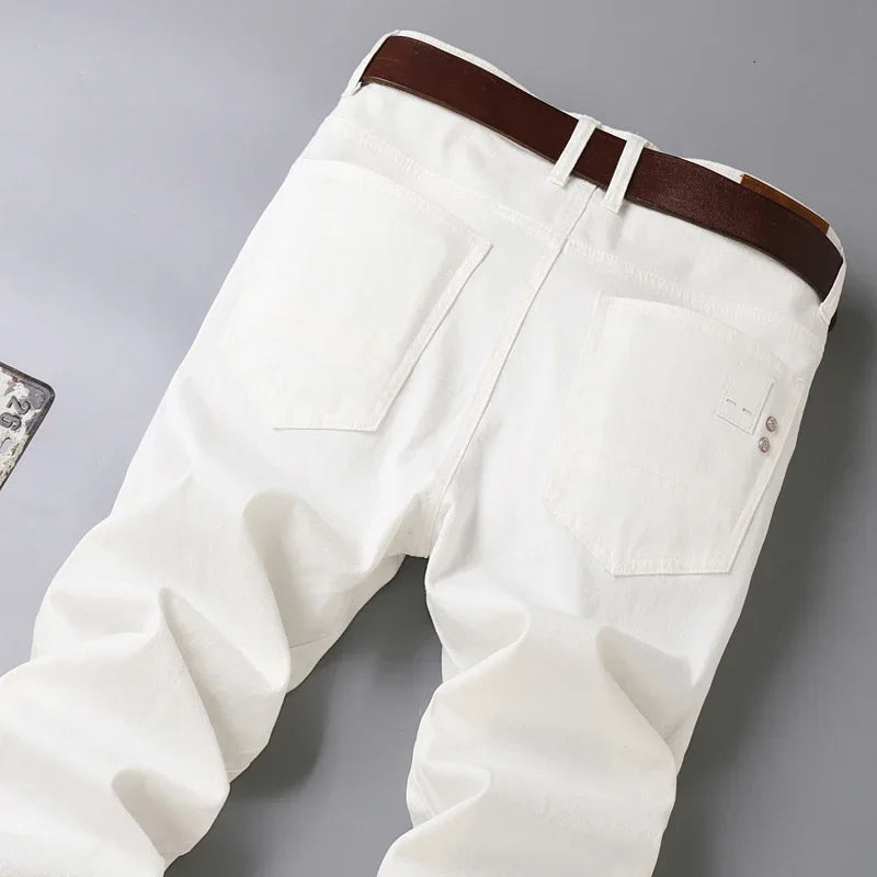 White Yellow Pink Red Fashion 5 Color Fashion Men's Stretch Jeans Slim Streetwear Korean Business Straight Casual Denim Trousers