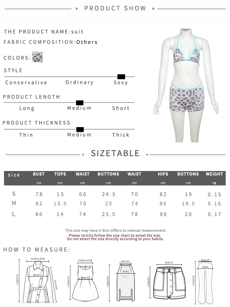 Weird Puss Leopard Print Sexy 3 Piece Set Women Beach Vacation Halter Bra+Panties+Shorts Summer Midnight Matching Party Clubwear