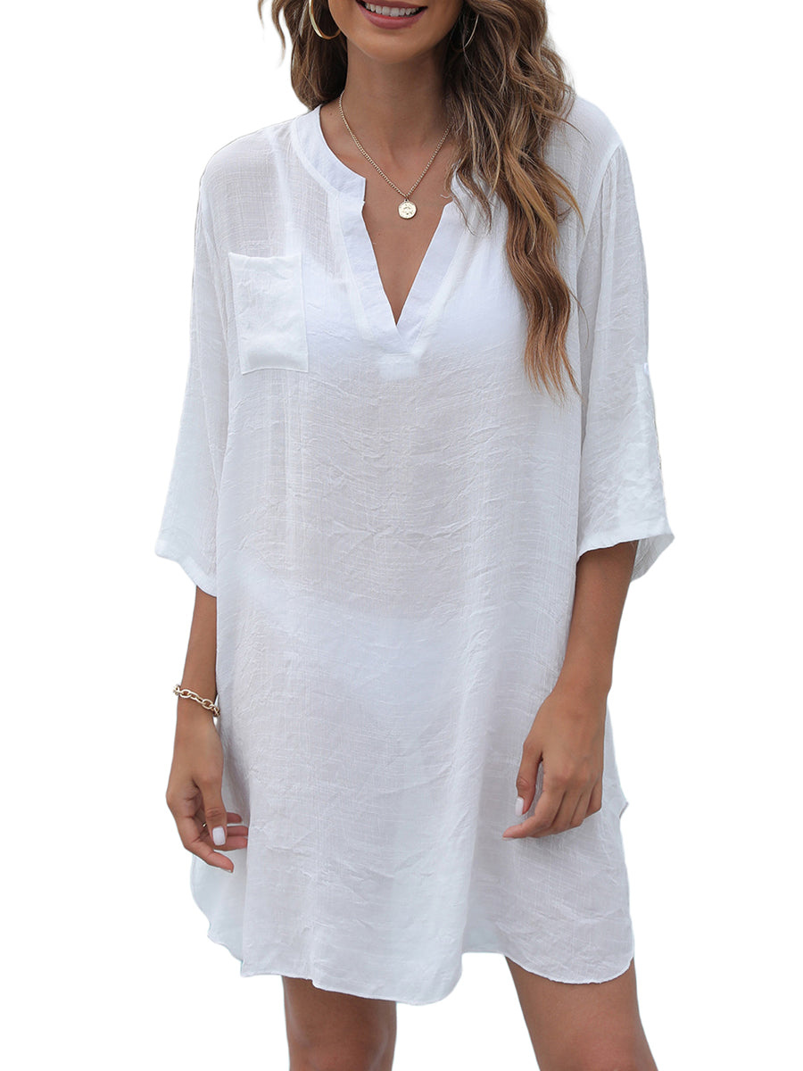 Yiiciovy Chiffon Tunics for Beach Women Swimsuit Cover-ups Blouse Swimwear Solid Bikini Dress Summer Swimsuit Bathing Suit