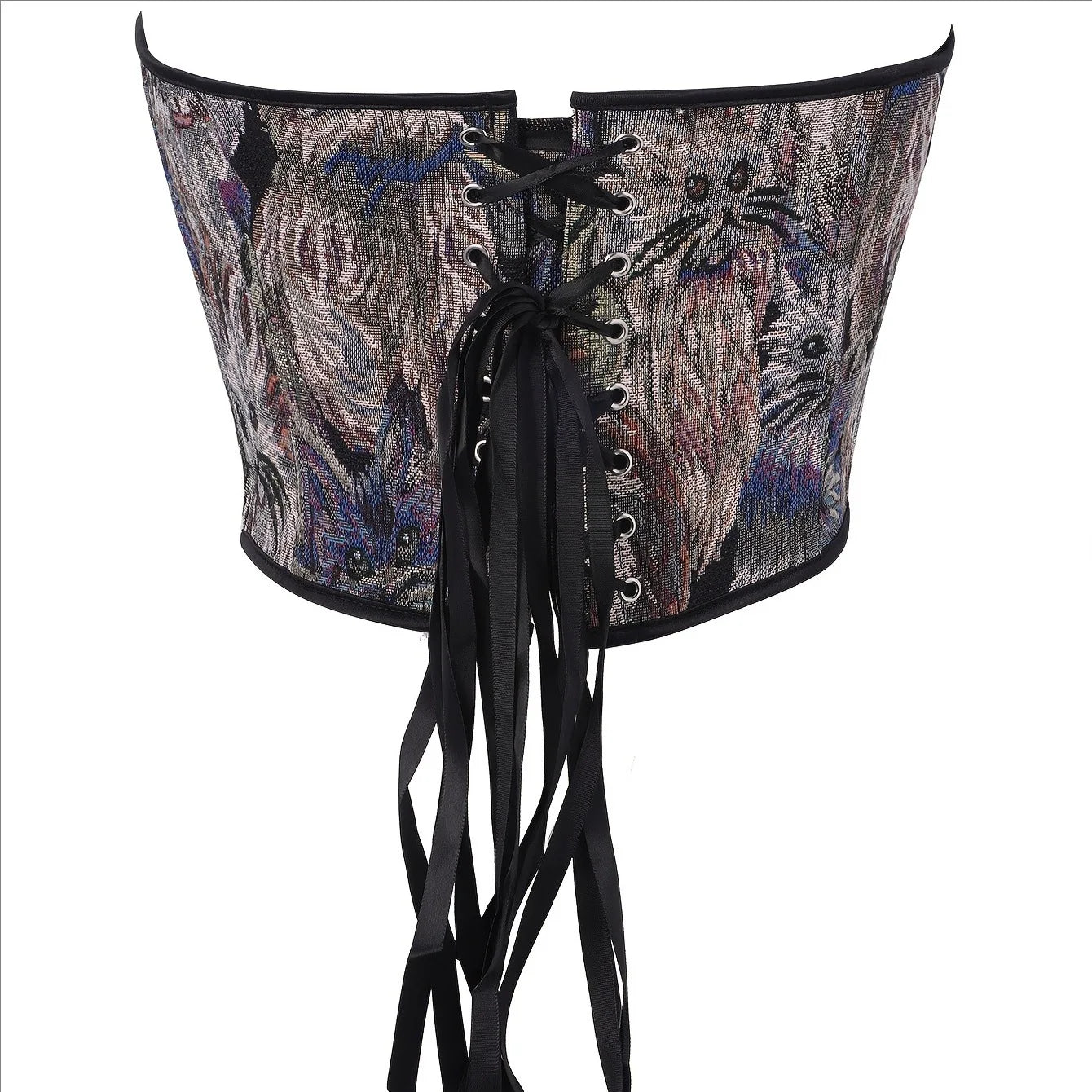 Sexy Women Overbust Corsets Crop Tops Golden Printed Bustiers Lace Up Body Shaper Lingerie Gothic Corselet
