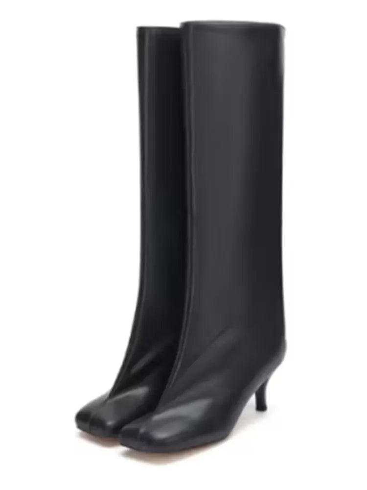 2025Autumn and Winter New 6cm Slim High Heels Knee High Women's Boots Round Toe Fashionable Women's Long Boots Knight Boots