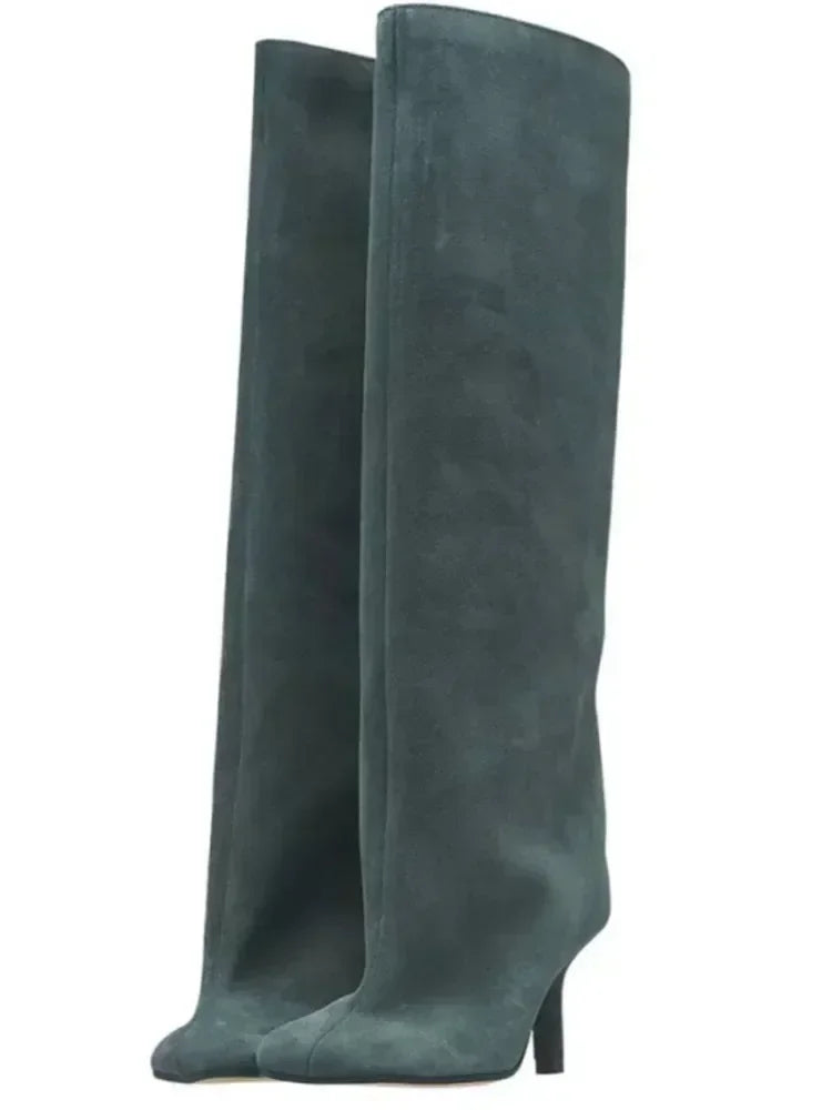 2025Autumn and Winter New 6cm Slim High Heels Knee High Women's Boots Round Toe Fashionable Women's Long Boots Knight Boots