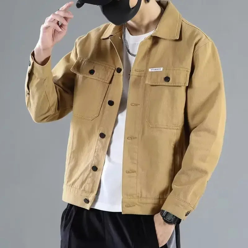 Button Black Denim Jackets Man Autumn Coat for Men Khaki Rock on Board Clothing Winter 2024 Designer Aesthetic Large Size