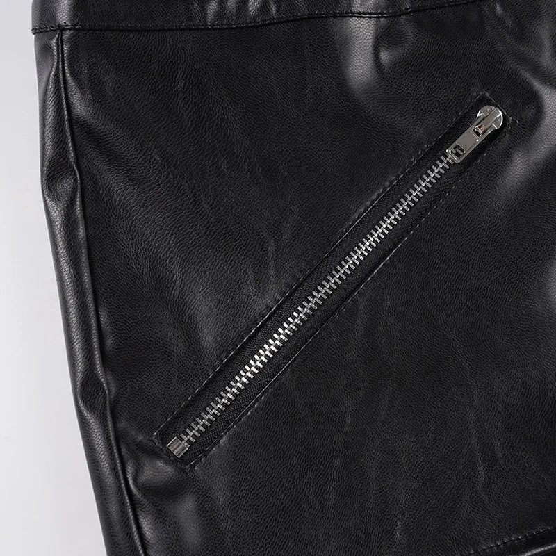 Street punk style low waist exposed navel three button leather shorts