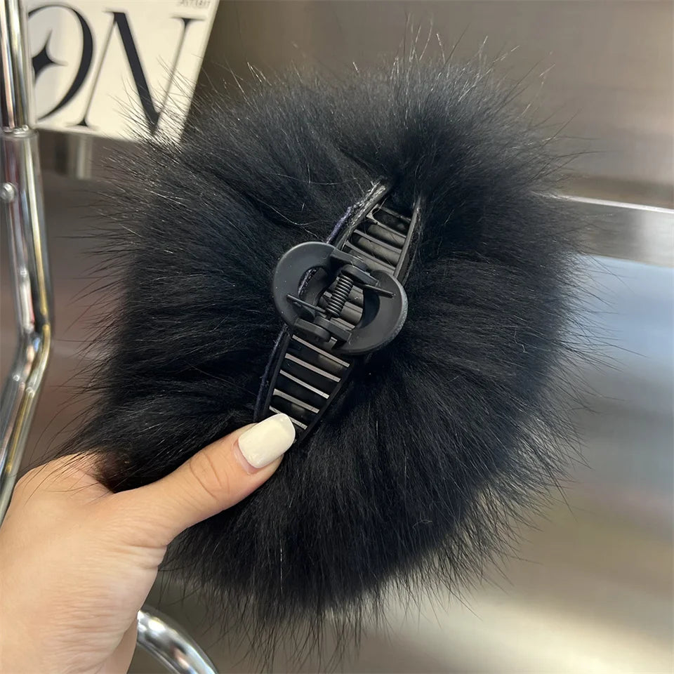 New Jelly Color Fox Fur Hair Clip Woman Claw Clip For ladies Sweet Hair Ornament Hair Hold Headband Fur Hairpin Hair Accessories