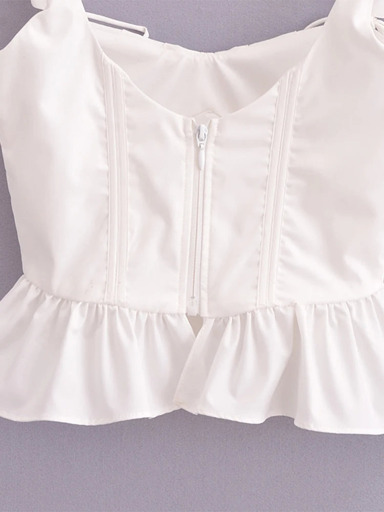 Chu Sau Beauty Women New Fashion Sweet Square Collar Tank Top Sexy Backless Chic Fish Bone Cropped Tops Palace Style Corset Top