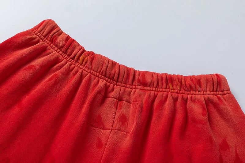 RRR123 2024 New Sports Shorts Heavyweight Washed Graffiti Print Vintage Drawstring Capris Casual High Street Loose Curled Y2K