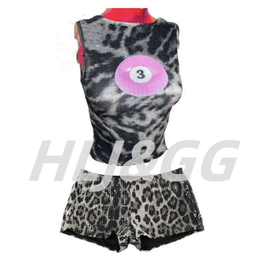 HLJ&GG Sexy Hollow Out Leopard Printing Two Piece Sets Women Halter Bandage Crop Top And Skinny Pants Outfits Fashion Streetwear