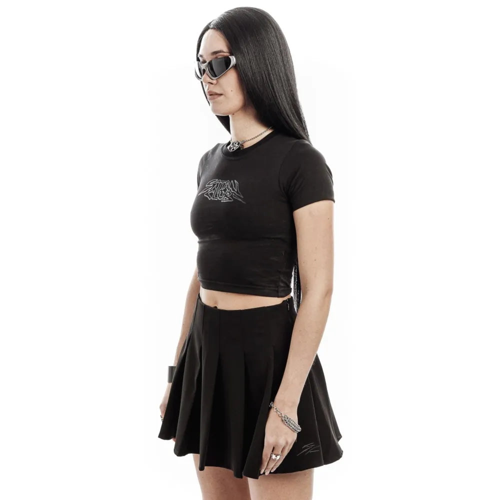 Harajuku Aesthetic Hip Hop Satan Club Graphic Print Y2K Letter Crop Tops SCFEM Tee Women Clothing Streetwear Short Sleeve Tshirt