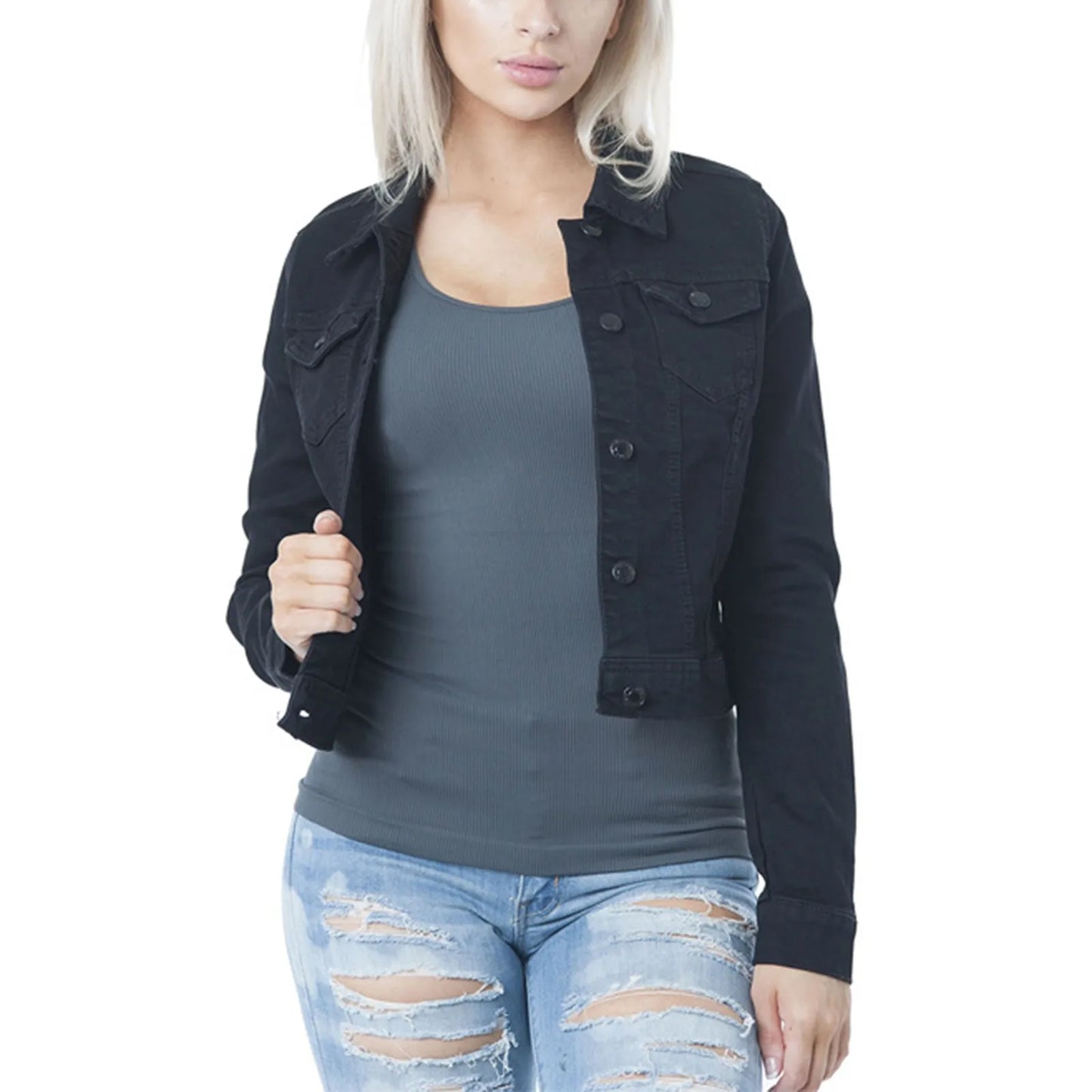 Washed Denim Coats Button Up Jean Jacket For Women Autumn Button Down Denim Jackets Lady Basic Long Sleeve Outwear куртка