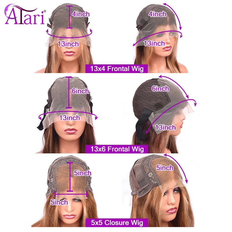 Purple Highlights 5x5 Lace Closure Human Hair Wigs Transparent 13x4 13x6 P1B Light Pink Lace Frontal Straight Wig Pre Plucked