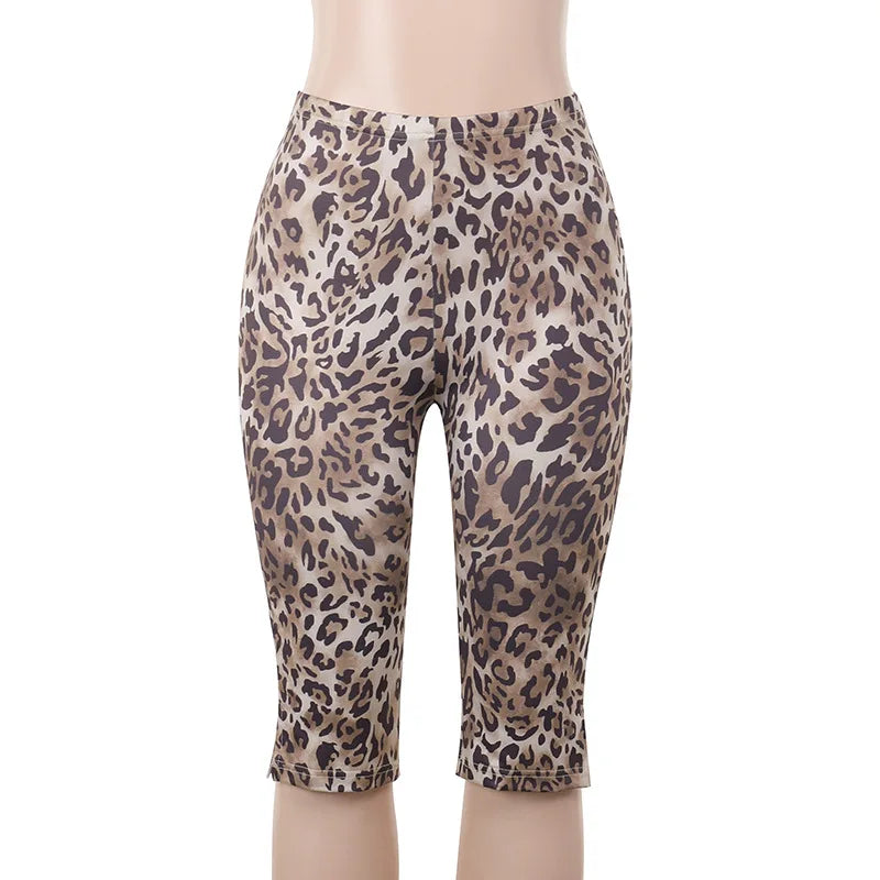 Weird Puss Leopard Print Cropped Pants Women 2025 Spring Summer Trend Wild Elastic Waist Buttoms Classic Skinny Basic Streetwear