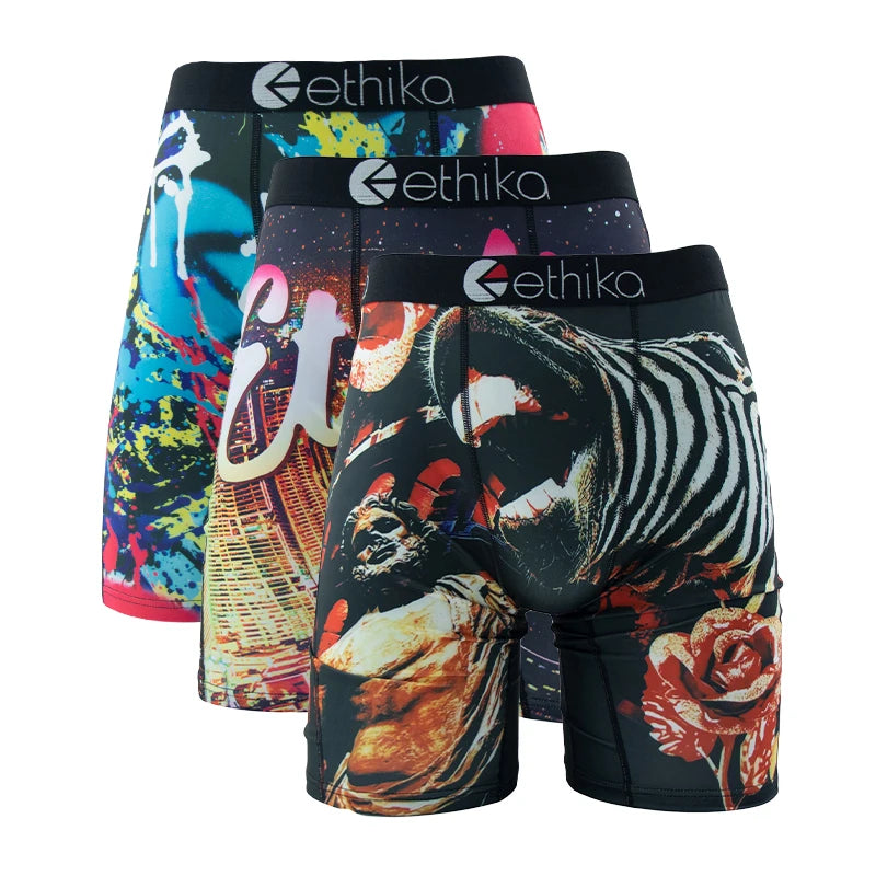 ETHIKA 3Pcs Sexy Men Underwear Boxers Breathable Man Underpants S-3XL Plus Size Mens Trunks Men's Panties Lingeries Boxer Briefs