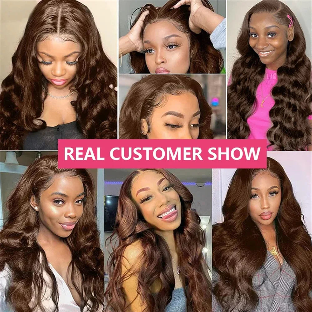 Chocolate Brown Body Wave Lace Front Wig Transparent 13x6 HD Lace Frontal Wigs 30 Inch 13x4 Preplucked Colored Human Hair Wigs