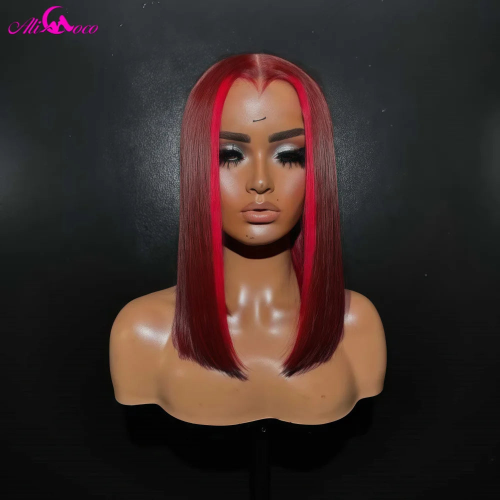 Highlight Red 99J Bob Wig Human Hair 180 Density 13x4 Lace Front Wigs for Women Straight Short Bob Wig Human Hair Wigs