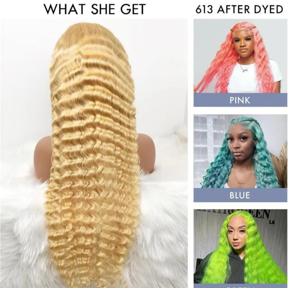 Deep Wave 613 Lace Front Wig Human Hair 13X6 30 32 Inch Blonde Wig Human Hair 220 Density Pre Plucked Lace Frontal Wig For Women