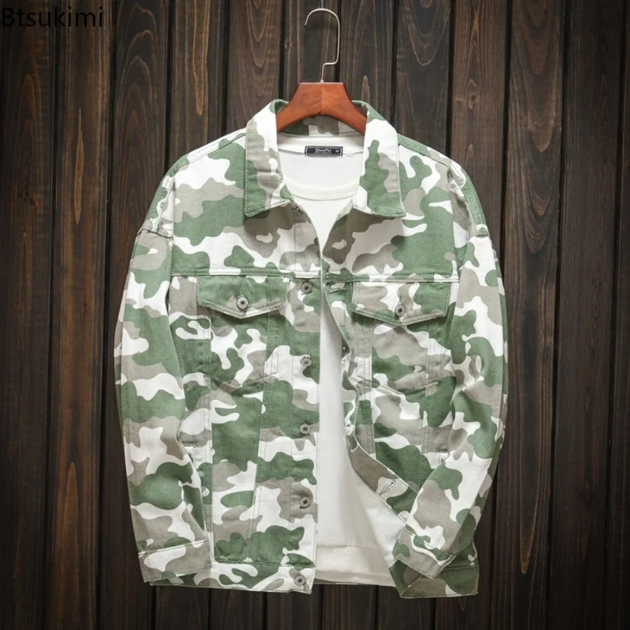 2025 New Men's Camouflage Printed Denim Jackets Spring Autumn Long Sleeve Lapel Button-up Casual Jean Coats Fashion Men Clothing