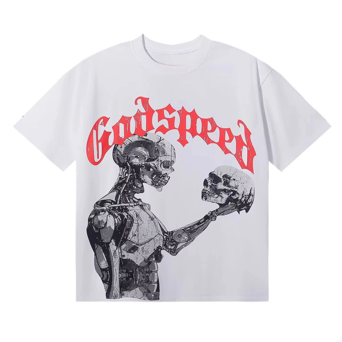 2025 Summer Godspeed Technology Gaze Skull Print High Quality Double Cotton Casual Short Sleeve T-shirt for Men and Women