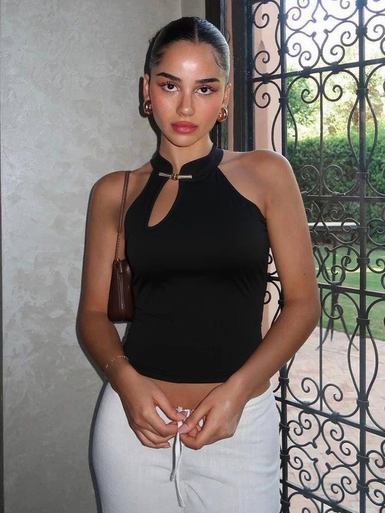 Weird Puss Cheongsam Buckle Tank Tops Women Y2K Summer Trend Basic Classic Hollow Solid Simple Street Stretch Daily Chic Vest