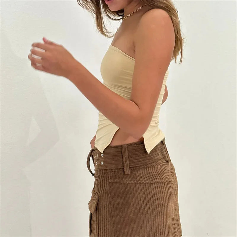 Tube Tops Women y2k Clothing Solid Color Off Shoulder Strapless Sleeveless Bandeau 2000s Fairycore Clothes Streetwear
