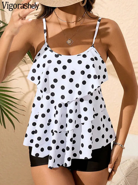 Vigorashely Sexy 2026 Print Ruffle Tankini Set Women Strapped Push Up Swimsuit Beach Summer Swimwear Brazilian Lady Bathing Suit