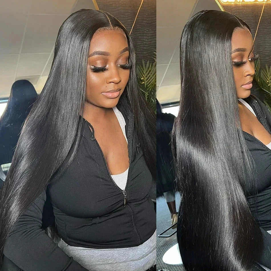 No Silk Human Hair 30 Inch HD Lace Wigs Straight Pre Cut 5x5 4x4 Glueless Closure Lace Human Hair Wigs 200% Wear And Go Wig