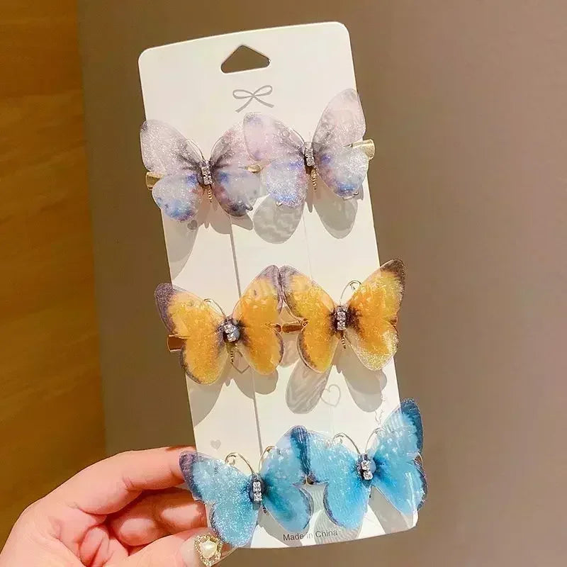 2/6Pcs Colorful Butterfly Hairpins Girl Hair Clips Barrettes Women Sweet Hair Ornament Rainbow Headwear Fashion Hair Accessories