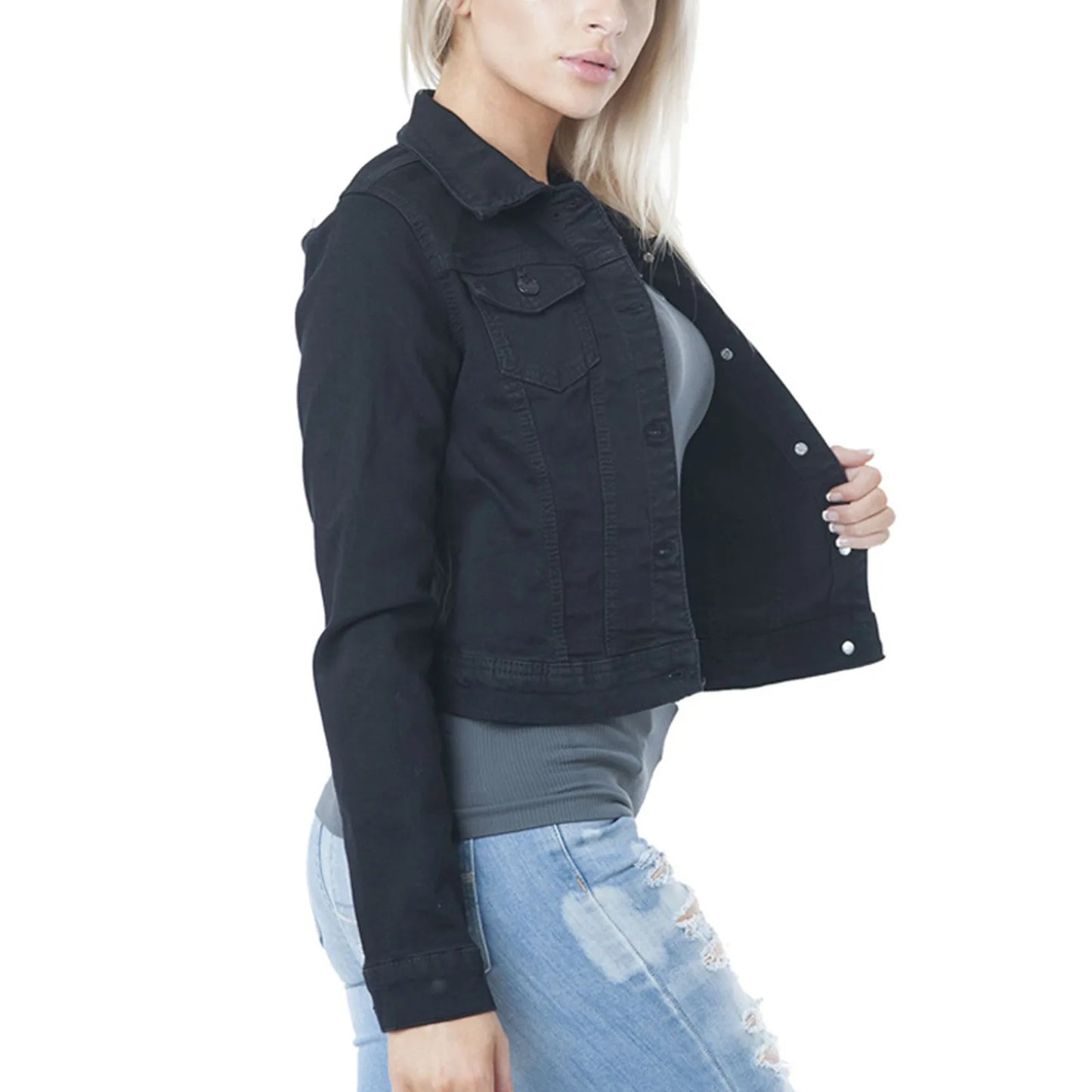 Washed Denim Coats Button Up Jean Jacket For Women Autumn Button Down Denim Jackets Lady Basic Long Sleeve Outwear куртка