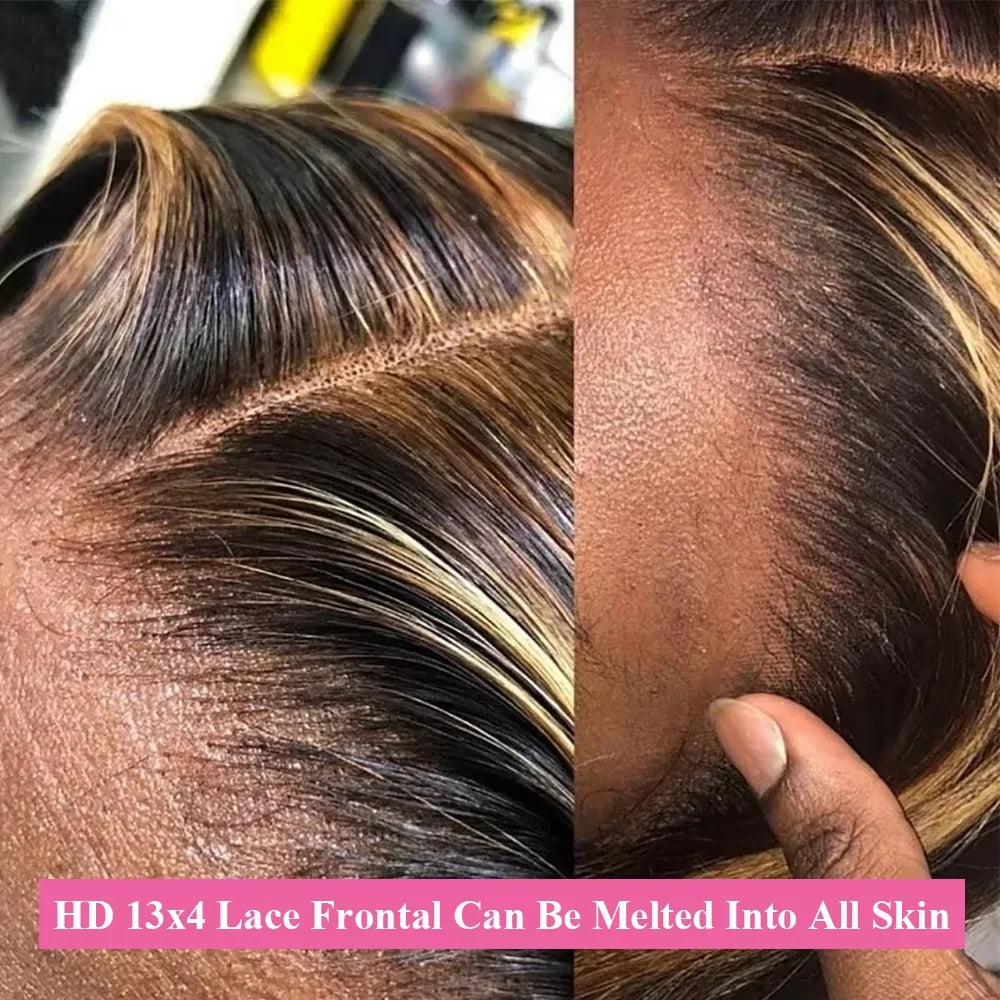 Highlight Wig 13x6 Hd Lace Frontal Wig Natural Hairline Pre Plucked 13x4 Bone Straight Honey Blonde 4/27 Colored Lace Front Wigs