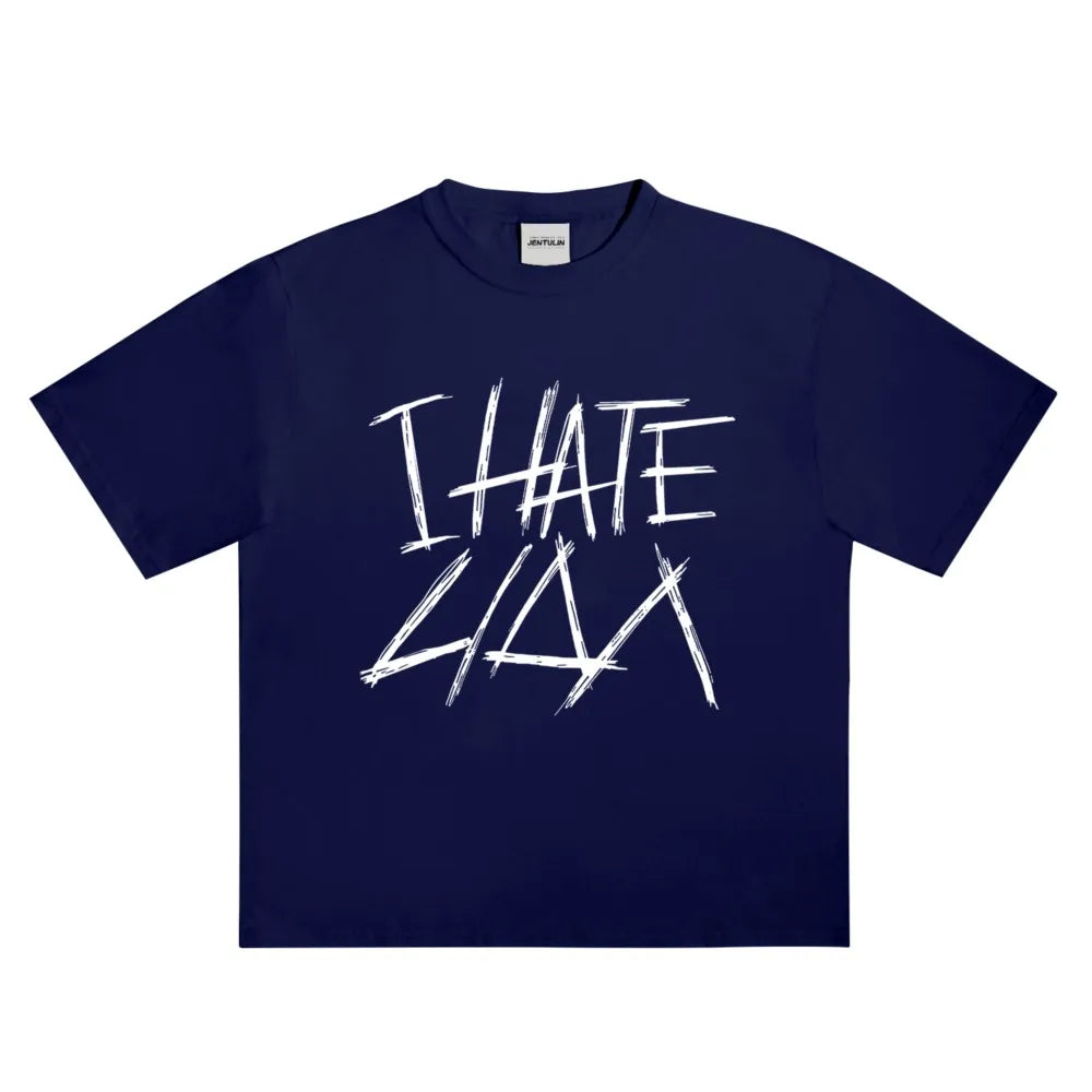 Oversized Men's Clothing Streetwear I HATE LIDA Print Hip Hop Korean Short Sleeve Y2k Tops Tee Cotton Graphic Unisex Tshirt Goth