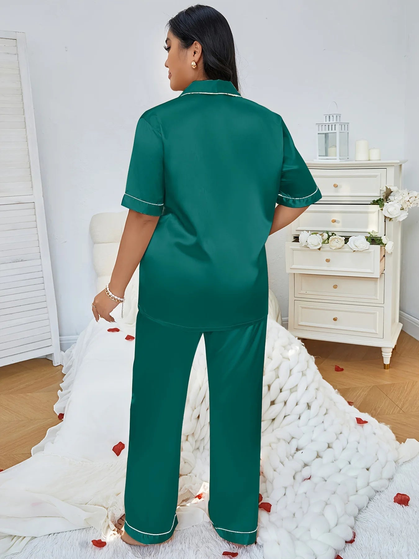 Plus Size 3XL 4XL 5XL Women's Sleepwear Pajamas Set Spring Summer Short Sleeve Trouser Suits Loungewear Loose Satin Homewear