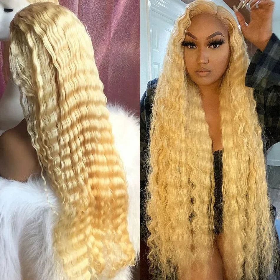 40 Inch Honey Blonde 613 HD Lace Frontal Wig 13x6 Curly Wigs Preplucked Loose Deep Wave Wigs Human Hair 13x4 Lace Frontal Wig