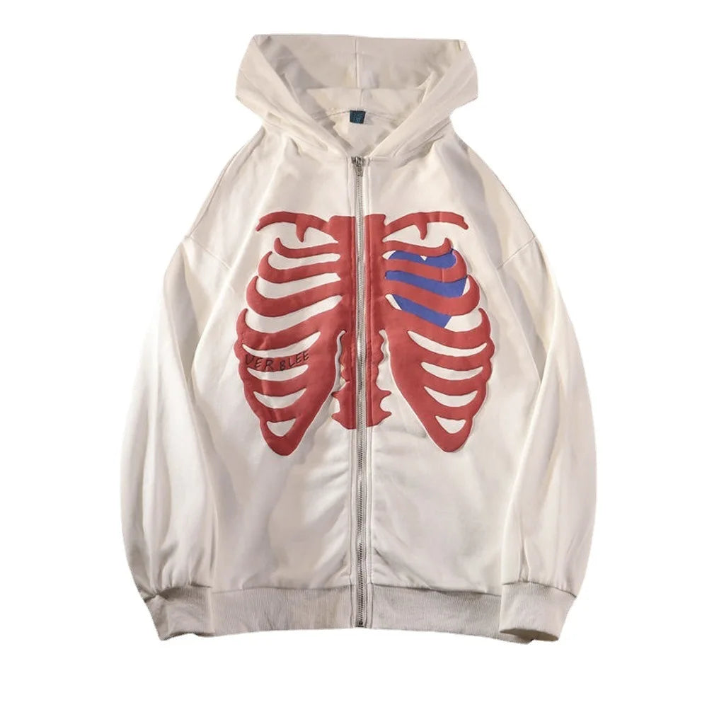 Y2K Zip Rhinestone Women Hoodie 2025 Oversized Hoodies E-girl Goth Punk Jacket Long Sleeve White Sweatshirts Trend Streetwear
