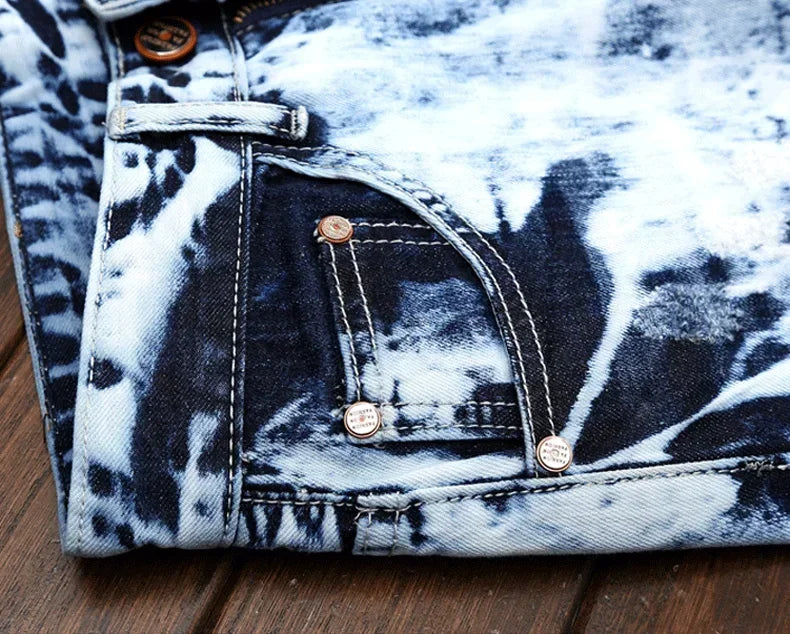 Denim Embroidered Patchwork Ripped Jeans (without Belt) Slim Fashion High Street Motorcycle Denim Pants Male Designer Clothes, men's jeans