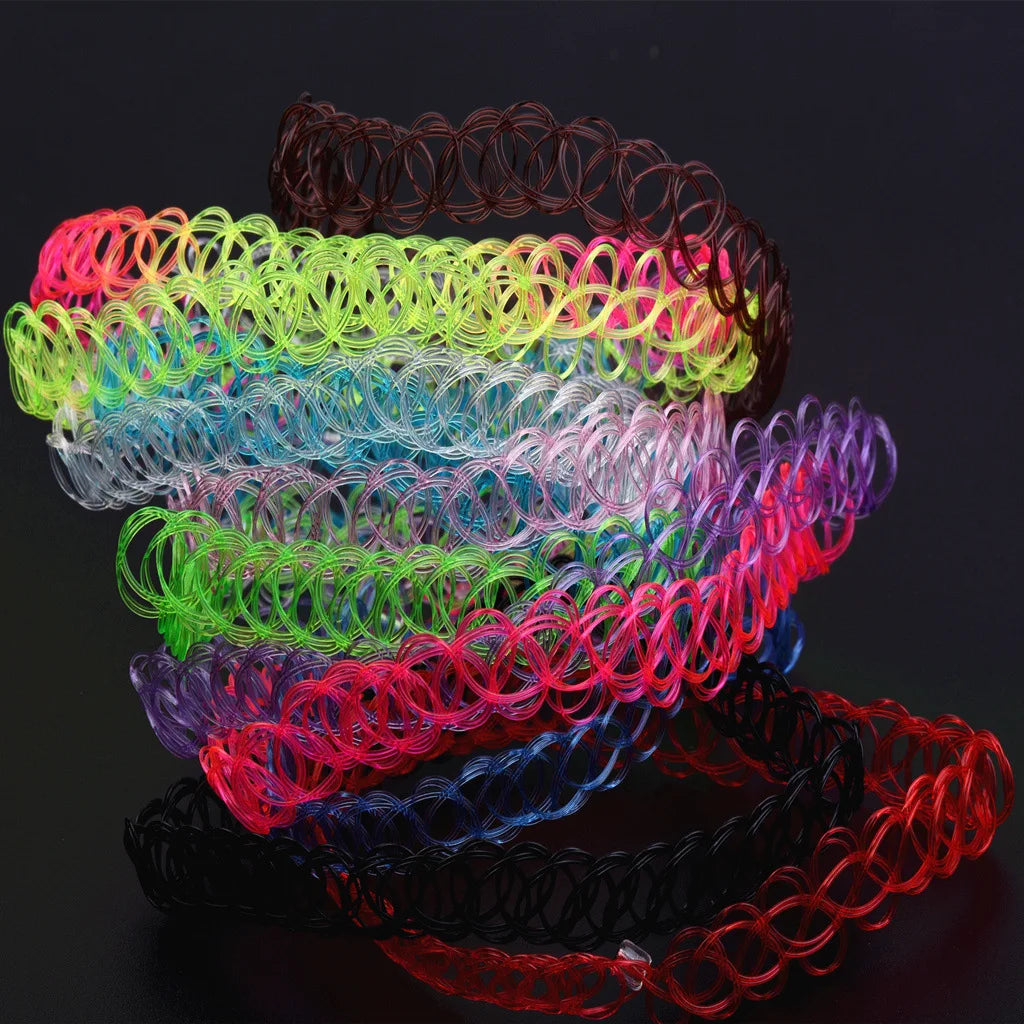 Choker Tattoo Necklace for Girls Gothic Chokers Necklaces for Women Elastic Hollow Punk Jewellery 12 pcs/Set